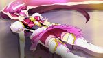  1girl aino_megumi cure_lovely happinesscharge_precure! haruyama_kazunori heart long_hair lying magical_girl on_back partially_submerged pink_hair pink_skirt ponytail precure skirt solo thigh-highs underwear very_long_hair water white_legwear 