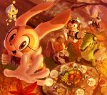  autumn autumn_leaves chao_(sonic) charmy_bee cheese_(sonic) cream_(sonic) eating espio_the_chameleon food from_above fruit gloves outstretched_hand rasein smile sonic_the_hedgehog vanilla_the_rabbit vector_the_crocodile 