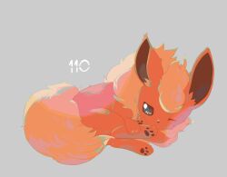  animal_focus black_eyes flareon full_body grey_background hashtag-only_commentary highres hinekure no_humans one_eye_closed pawpads pokemon pokemon_(creature) simple_background solo 
