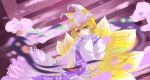  1girl blonde_hair bust covering_mouth dated dress fox_tail hand_to_own_mouth hat highres long_sleeves looking_at_viewer pillow_hat short_hair signature solo stairs tabard tail tansuan_zhanshi touhou wide_sleeves yakumo_ran yellow_eyes 