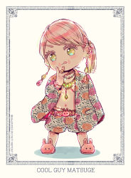  1boy :p alternate_costume bracelet chandelier_earrings chibi collarbone commentary_request earrings floral_print full_body gem gold_bracelet gold_ring green_eyes green_gem highres jacket jewelry long_hair long_sleeves male_focus nail_polish navel necklace niko20223 official_alternate_eye_color official_alternate_hair_color open_clothes open_jacket pants pink_hair pink_nails ponytail sanzu_haruchiyo scar scar_on_face scar_on_mouth simple_background standing suit tassel tassel_earrings tokyo_revengers tongue tongue_out v white_jacket white_pants white_suit 