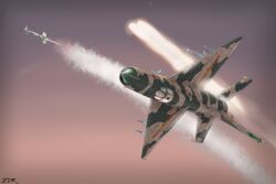  absurdres aircraft airplane btr-project chengdu_j-7 commentary_request fighter_jet highres military military_vehicle missile missile_trail no_humans people's_liberation_army people's_liberation_army_air_force roundel signature vehicle_focus war_thunder 