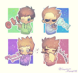  4boys :d angry animification antenna_hair artist_name blue_eyes blue_hoodie blush book brown_hair can chibi chibi_only commentary dated_commentary drawstring drink drink_can edd_(eddsworld) eddsworld english_text flipped_hair green_eyes green_hoodie gyuuum_planet99 hair_behind_ear hair_ears holding holding_book holding_can holding_drink holding_stuffed_toy hollow_eyes hood hood_down hoodie index_finger_raised jitome laughing long_sleeves male_focus matt_(eddsworld) multiple_boys one_eye_closed open_mouth orange_hair purple_hoodie red_eyes red_hoodie short_hair simple_background smile smug sparkling_eyes spiky_hair square stuffed_animal stuffed_toy swept_bangs teddy_bear thank_you tom_(eddsworld) tord_(eddsworld) untranslatable_commentary white_background 