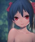  1girl black_hair bow collarbone hair_bow looking_at_viewer love_live!_school_idol_project maredoro nude profile red_eyes short_hair smile solo twintails yazawa_nico 