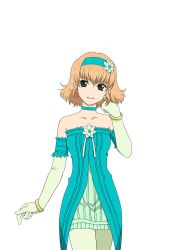 1girl aqua_choker aqua_dress aqua_hairband artist_request bare_shoulders blonde_hair bracelet breasts choker collarbone cowboy_shot dress elbow_gloves flower flower_hairband game_cg gloves gold_bracelet green_eyes hairband hand_in_own_hair jewelry looking_at_viewer medium_breasts natalia_luzu_kimlasca_lanvaldear natalia_luzu_kimlasca_lanvaldear_(beloved_princess) official_alternate_costume official_art pantyhose short_hair smile solo standing tales_of_(series) tales_of_asteria tales_of_the_abyss teeth third-party_source transparent_background white_flower white_gloves white_pantyhose 