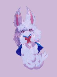  black_eyes blue_cape cape commentary_request fate/grand_order fate_(series) fou_(fate) full_body highres hinekure lying no_humans on_back pawpads red_ribbon ribbon simple_background solo 