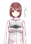  1girl brown_hair bust cleavage_cutout hyuuga_(kantai_collection) jpeg_artifacts kantai_collection looking_at_viewer open-chest_sweater pink_eyes ribbed_sweater short_hair sketch solo sweater turtleneck uiroutsuji_yumihiko 