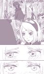  1boy 1girl beth_(ageha1118) blush comic facial_mark forehead_mark haruno_sakura monochrome naruto uchiha_sasuke 
