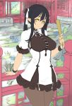  1girl black_hair breasts chinese_clothes dress fan flat_color folding_fan framed_breasts houtengeki houtengeki&#039;s_elf_girl large_breasts long_hair looking_at_viewer original pantyhose pointy_ears pond smile solo twintails work_in_progress wristband yellow_eyes 
