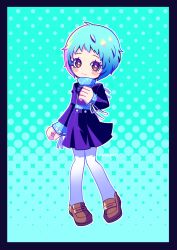  1girl absurdres aqua_background aqua_hair black_border black_jacket black_skirt blush blush_stickers border brown_eyes brown_shoes closed_mouth full_body gekkoukan_high_school_uniform gradient_background hashtag-only_commentary highres jacket long_sleeves looking_at_viewer pantyhose persona persona_3 pinkpio1 school_uniform shoes short_hair skirt smile solo standing star-shaped_pupils star_(symbol) symbol-shaped_pupils white_pantyhose yamagishi_fuuka 