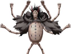  arms_up black_cloak black_hair cloak doll_joints extra_arms facing_viewer highres horns joints kuroari_(naruto) medium_hair naruto_(classic) naruto_(series) no_humans official_art puppet red_horns simple_background solo transparent_background yellow_eyes 