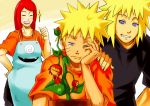  2boys 3girls apron blonde_hair blue_eyes habanero habanero-tan long_hair multiple_boys multiple_girls namikaze_minato naruto one_eye_closed redhead short_hair smile sunahara_wataru uzumaki_kushina uzumaki_naruto 