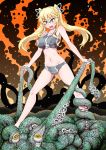  1girl blonde_hair breasts cthulhu doujinshi fang green_eyes hair_ornament large_breasts long_hair nekotarou sports_bra tentacles twintails underboob_cutout 