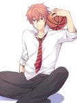  1boy basketball free! funikurikurara male necktie pink_hair school_uniform shigino_kisumi short_hair smile solo violet_eyes 