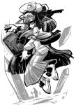 1girl book bow crescent crystal hair_bow hat long_hair monochrome patchouli_knowledge ribbon solo touhou yt_(wai-tei) 