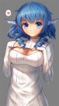  1girl blue_eyes blue_hair breasts cleavage cleavage_cutout drill_hair hands_on_own_chest head_fins heart large_breasts long_sleeves open-chest_sweater ribbed_sweater shone solo spoken_heart sweater touhou turtleneck wakasagihime 