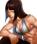  1girl :p alternate_costume bikini_top black_hair breasts casual cleavage gg_(s2leona) hair_down han_juri lowres solo street_fighter street_fighter_iv super_street_fighter_iv toned tongue tongue_out violet_eyes 