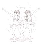  2girls chikyuu_no_houkago glasses monochrome multiple_girls sketch snowman swimsuit traditional_media yoshitomi_akihito 