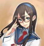  1girl black-framed_glasses black_hair blue_eyes bust hairband jpeg_artifacts kantai_collection long_hair looking_at_viewer lowres nishieda ooyodo_(kantai_collection) sketch solo 
