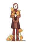  1boy blush_stickers coat glasses matsubusa_(pokemon) matsubusa_(pokemon)_(remake) pokemon pokemon_(creature) pokemon_(game) pokemon_oras redhead ribbed_sweater short_hair signature ssalbulre sweater team_magma too_many torchic uniform 