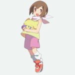  1girl brown_eyes brown_hair carrying digimon digimon_adventure hajime_(hajime-ill-1st) nyaromon short_hair smile yagami_hikari 