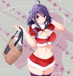  1girl bag blue_hair breasts cleavage cleavage_cutout handbag highres kantai_collection large_breasts microskirt purple_legwear red_eyes skirt tagme taigei_(kantai_collection) tbd11 thigh-highs 