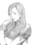  1girl china_dress chinese_clothes chun-li earrings gg_(s2leona) greyscale hair_down jewelry lips long_hair monochrome nose puffy_sleeves sketch smile solo street_fighter 
