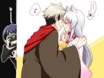  animal_ears black_hair blush bob_cut camera fox_ears genderswap gugure!_kokkuri-san ichimatsu_kohina incipient_kiss inugami_(gugukoku) japanese_clothes kimono kokkuri-san_(gugukoku) kotane_ggkk long_hair multiple_girls shigaraki_(gugukoku) short_hair silver_hair 