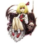  1girl blonde_hair bone cervus darkness frilled_skirt frills hair_ribbon red_eyes ribbon rumia shirt short_hair skirt skull touhou 