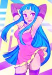  1girl armpits blue_hair breasts dress elbow_gloves gloves me!me!me! meme_(me!me!me!) panties robotmichelle solo thigh-highs underwear violet_eyes 