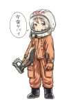  1girl astronaut brown_hair headset helmet kuinji_51go original red_eyes solo spacesuit 