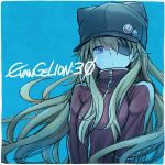  1girl blue_eyes brown_hair evangelion:_3.0_you_can_(not)_redo eyepatch hat kuinji_51go long_hair looking_at_viewer neon_genesis_evangelion plugsuit rebuild_of_evangelion shikinami_asuka_langley solo souryuu_asuka_langley track_jacket 