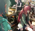  6+girls akemi_homura apron bench black_hair blonde_hair blue_hair cake casual drill_hair food hanyae hoodie kaname_madoka long_hair mahou_shoujo_madoka_magica mahou_shoujo_madoka_magica_movie miki_sayaka momoe_nagisa multiple_girls out_of_frame pink_eyes pink_hair pocky ponytail red_eyes redhead sakura_kyouko short_hair shorts skirt sweat tomoe_mami twintails white_hair yellow_eyes 