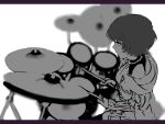  1girl aldnoah.zero bare_shoulders drum drumming drumsticks instrument pink_eyes rayet_areash short_hair solo tarakoutibiru 