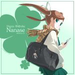  artist_request bag brown_hair cellphone green_eyes happy_birthday nanase_(under_night_in-birth) phone scarf skirt twintails under_night_in-birth 