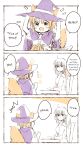  /\/\/\ 2girls 3koma animal_ears artist_request blush cloak collar comic english halloween hard_translated hat highres multiple_girls tail translated trick_or_treat witch witch_hat 