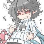  1girl asymmetrical_wings black_hair hole_in_chest houjuu_nue kureha_mitsushige open-chest_sweater red_eyes ribbed_sweater short_hair simple_background solo sweater tears too_literal touhou turtleneck white_background wings you&#039;re_doing_it_wrong 