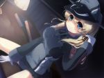  1girl anchor_hair_ornament blonde_hair blue_eyes book desk desk_lamp dutch_angle gengetsu_chihiro gloves hat highres kantai_collection long_hair looking_at_viewer peaked_cap prinz_eugen_(kantai_collection) sitting smile solo twintails white_gloves 