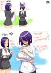  2girls blush cleavage_cutout comic commentary english hair_ornament highres kantai_collection multiple_girls norman_maggot open-chest_sweater ribbed_sweater short_hair skirt sweater tatsuta_(kantai_collection) tenryuu_(kantai_collection) turtleneck 