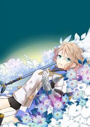  alisha_(tales) armor blue_eyes brown_hair flower isago_(ica) lying tales_of_(series) tales_of_zestiria 