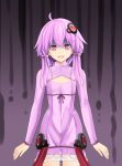 1girl cleavage_cutout flat_chest gloom_(expression) long_hair namamo_nanase open-chest_sweater purple_hair solo sweater twintails violet_eyes vocaloid yuzuki_yukari 