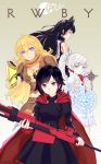  4girls black_eyes black_hair blake_belladonna blue_eyes bow cape copyright_name dress fingerless_gloves gauntlets gloves hair_bow highres infinote long_hair multiple_girls ponytail rapier ruby_rose rwby scarf short_hair sword violet_eyes weapon weiss_schnee white_hair yang_xiao_long yellow_eyes 