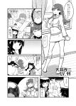  /\/\/\ 1boy 3girls :&lt; admiral_(kantai_collection) braid comic contrapposto greyscale highres jewelry kantai_collection kitakami_(kantai_collection) long_hair midriff miniskirt monochrome multiple_girls navel ooi_(kantai_collection) partially_translated payot ring school_uniform serafuku shimakaze_(kantai_collection) skirt socks sw torpedo translation_request wavy_mouth wedding_band 