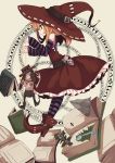  book detached_sleeves fuurin_(omaemona) hat magic_circle original pantyhose puppet solo striped striped_legwear witch_hat 