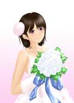  anegasaki_nene bouquet bride brown_hair dress flower hair_ornament highres love_plus matukan mole short_hair wedding_dress 