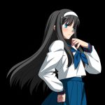  aqua_eyes black_hair blush green_eyes long_hair melty_blood official_art school_uniform serafuku takeuchi_takashi tohno_akiha toono_akiha tsukihime 