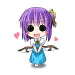  blush_stickers chibi cosplay daiyousei daiyousei_(cosplay) dress hair_ribbon heart ichimi nagae_iku open_mouth purple_hair ribbon side_ponytail solid_circle_eyes solo touhou wings 