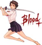  blood+ bow brown_hair katana knooa_03 otonashi_saya red_eyes school_uniform short_hair skirt sword weapon 