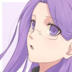  blush face fate/stay_night fate_(series) free-da glasses lowres open_mouth portrait purple_eyes purple_hair rider solo violet_eyes 
