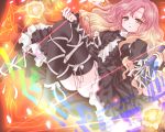  black_legwear curly_hair dress glowing gradient_hair hijiri_byakuren hizukiryou long_hair multicolored_hair ribbon scroll solo thigh-highs thighhighs touhou upskirt yellow_eyes 